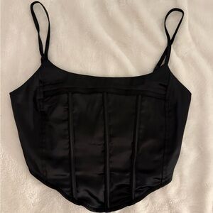 West of Melrose Black Satin Corset Top